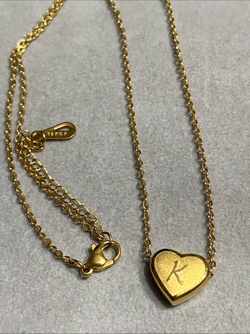 18KGP Initial K Heart Pendant Necklace